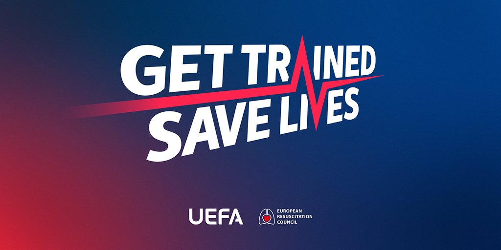 Afbeelding campagne European Reanimation Council en de UEFA. 'Get trained save lives'.